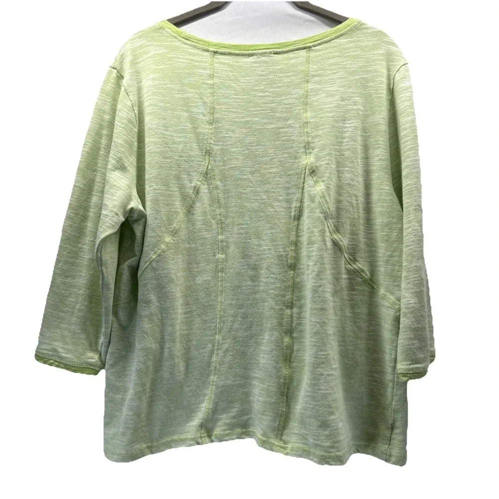 Chicos‎ Weekends Women's Top Sz Large Green 3/4 Sleeves Seamed Cotton Blend